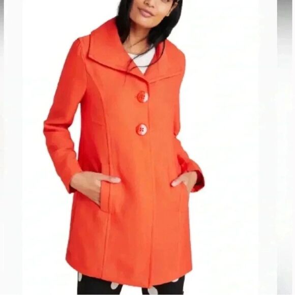 NWT Anthropologie || Wellesley Pleated Peacoat Coat Orange - Picture 1 of 10